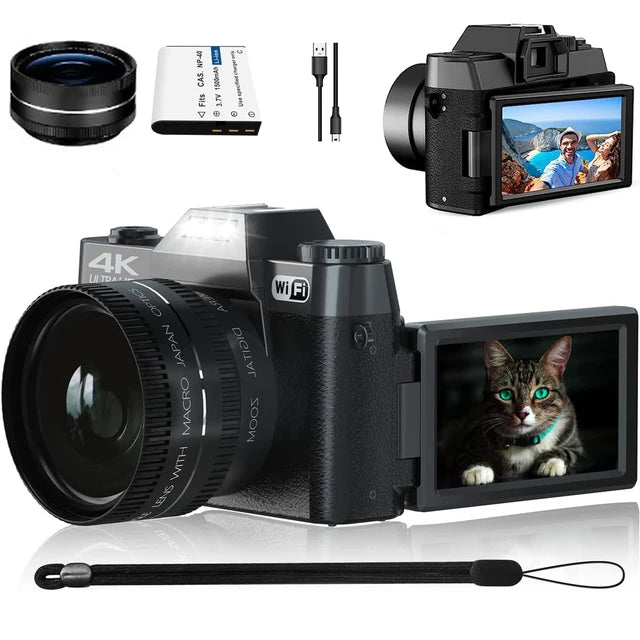 48MP Digital Photography Camera 4K WIFI Web Camcorder Vintage Vlog Video Recorder Youtube 16X Digital Zoom Camera 3" Flip Screen